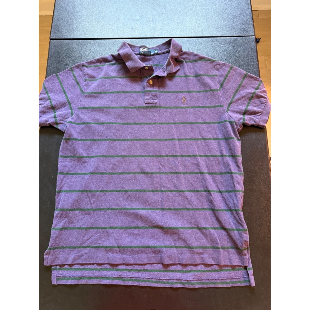 Polo Ralph Lauren Mens XL Purple Green Striped Short Sleeve Cotton Polo Shirt